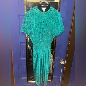 Casual Blue Green Midi Dress with Dolman Sleeves